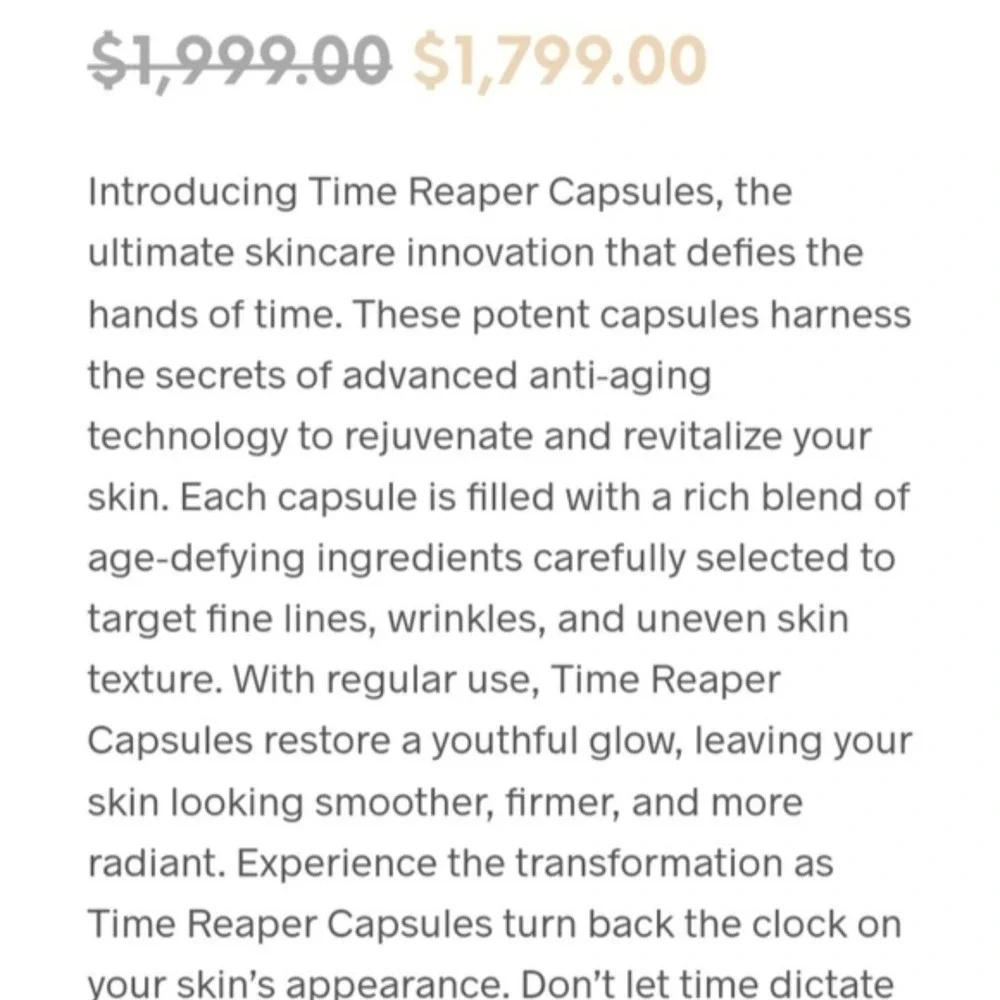New Time Reaper Serum Capsules Women 30ct Gold Anti-Aging Rejuvenating Treatment
